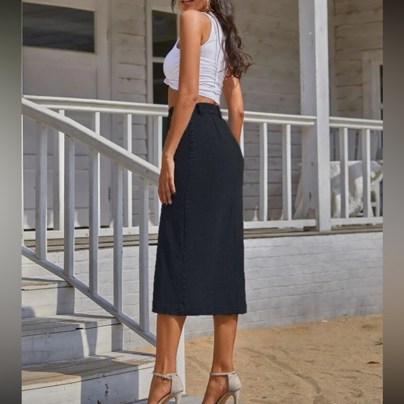 Boho button detail denim midi skirt - Picture 14 of 16